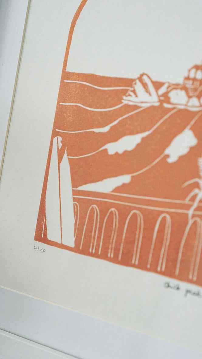 Affiche La Cote des Basques, Biarritz • A4 • Linogravure
