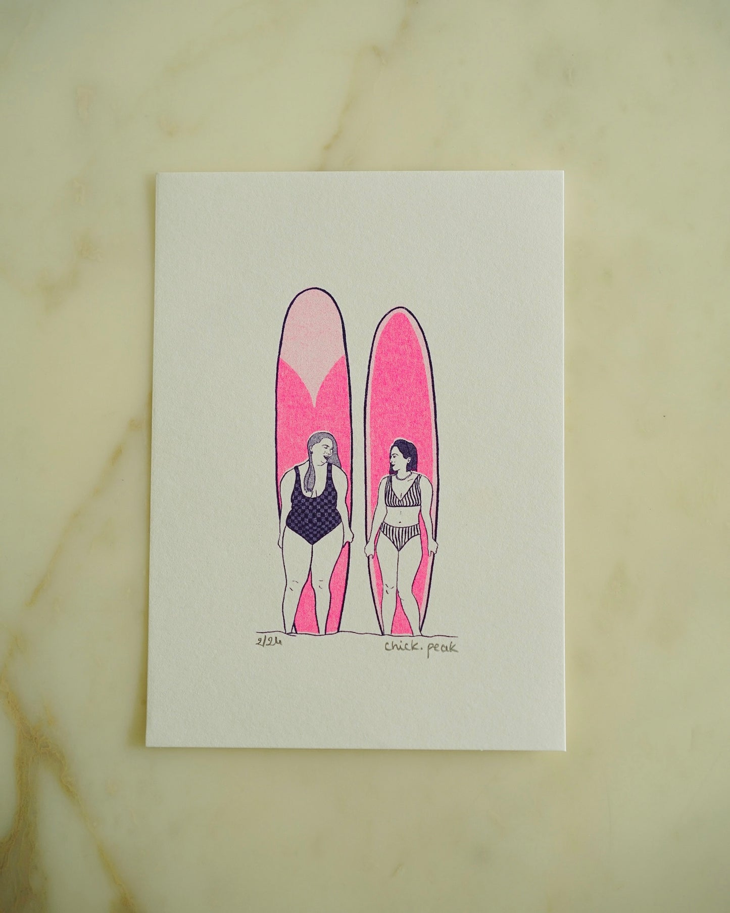 Affiche Les Surfeuses • A5 / Carte postale • Risographie