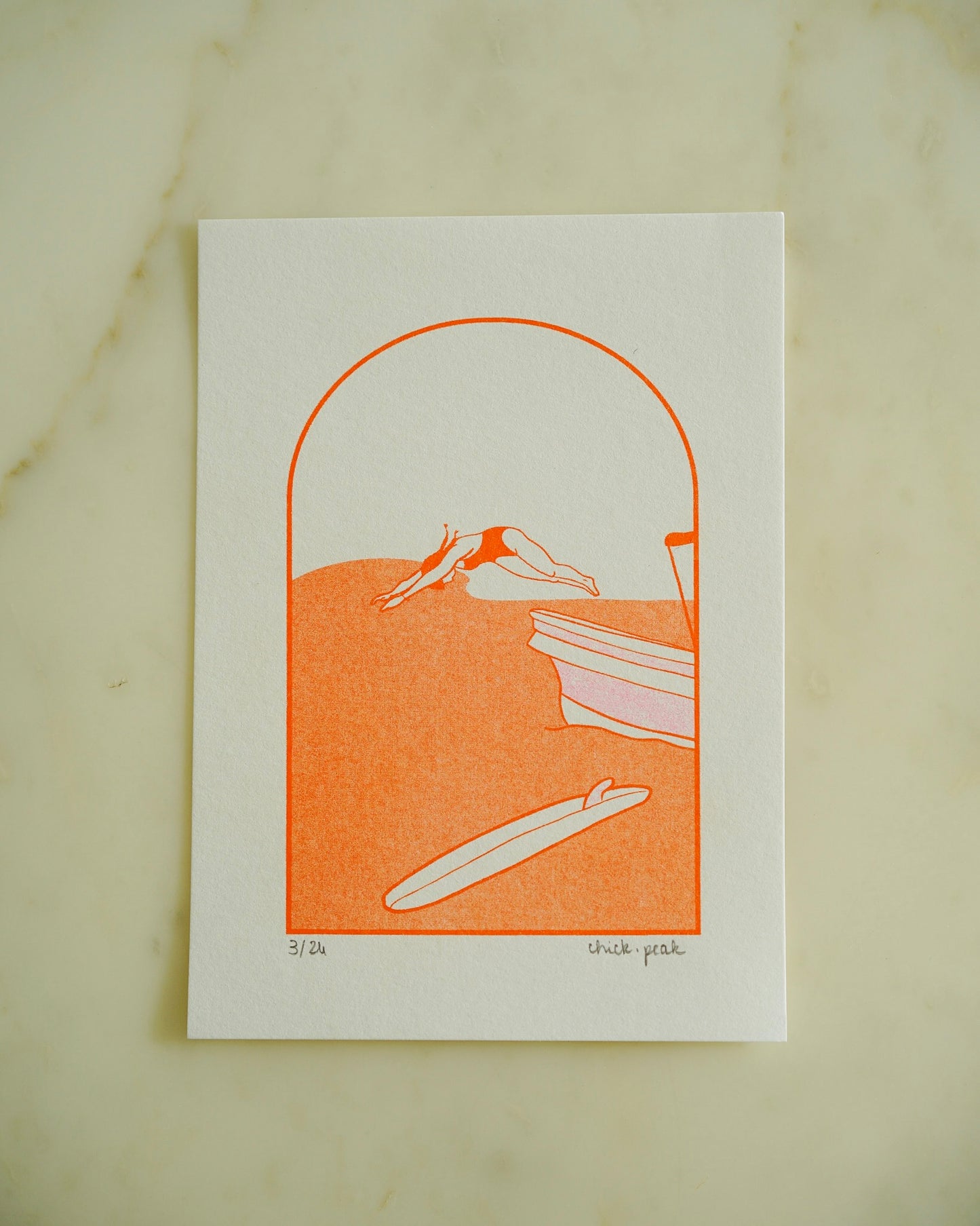 Affiche Surf dans les Caraïbes • A5 / Carte postale • Risographie