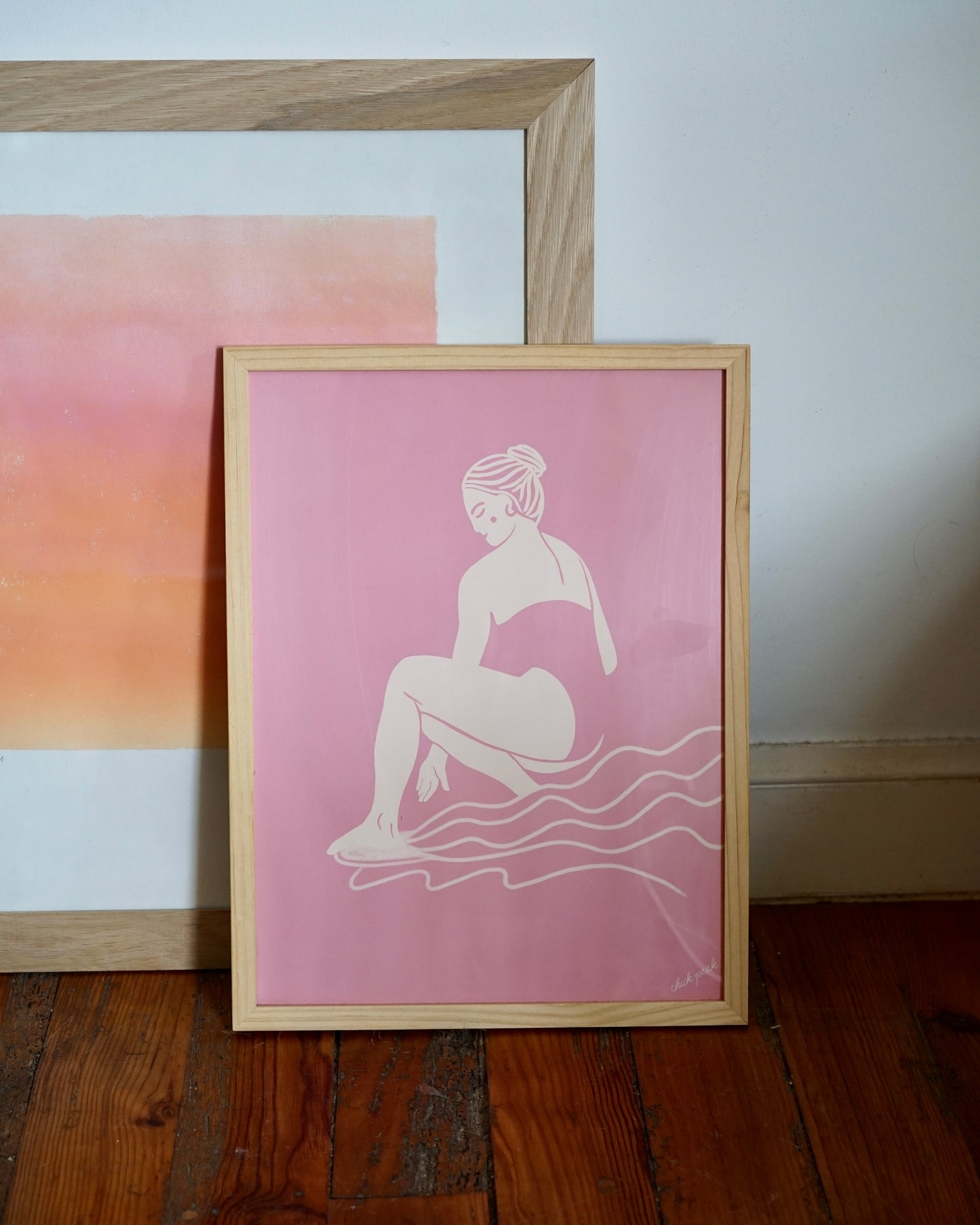 Affiche Surfeuse rose • A3 • Illustration