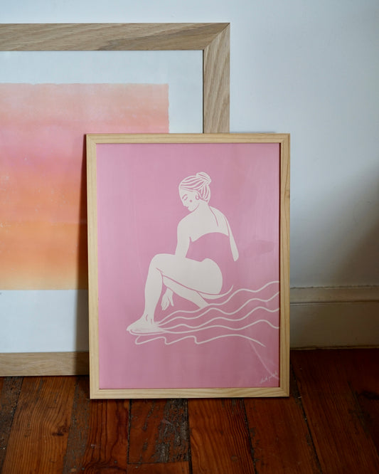 Affiche Surfeuse rose • A3 • Illustration