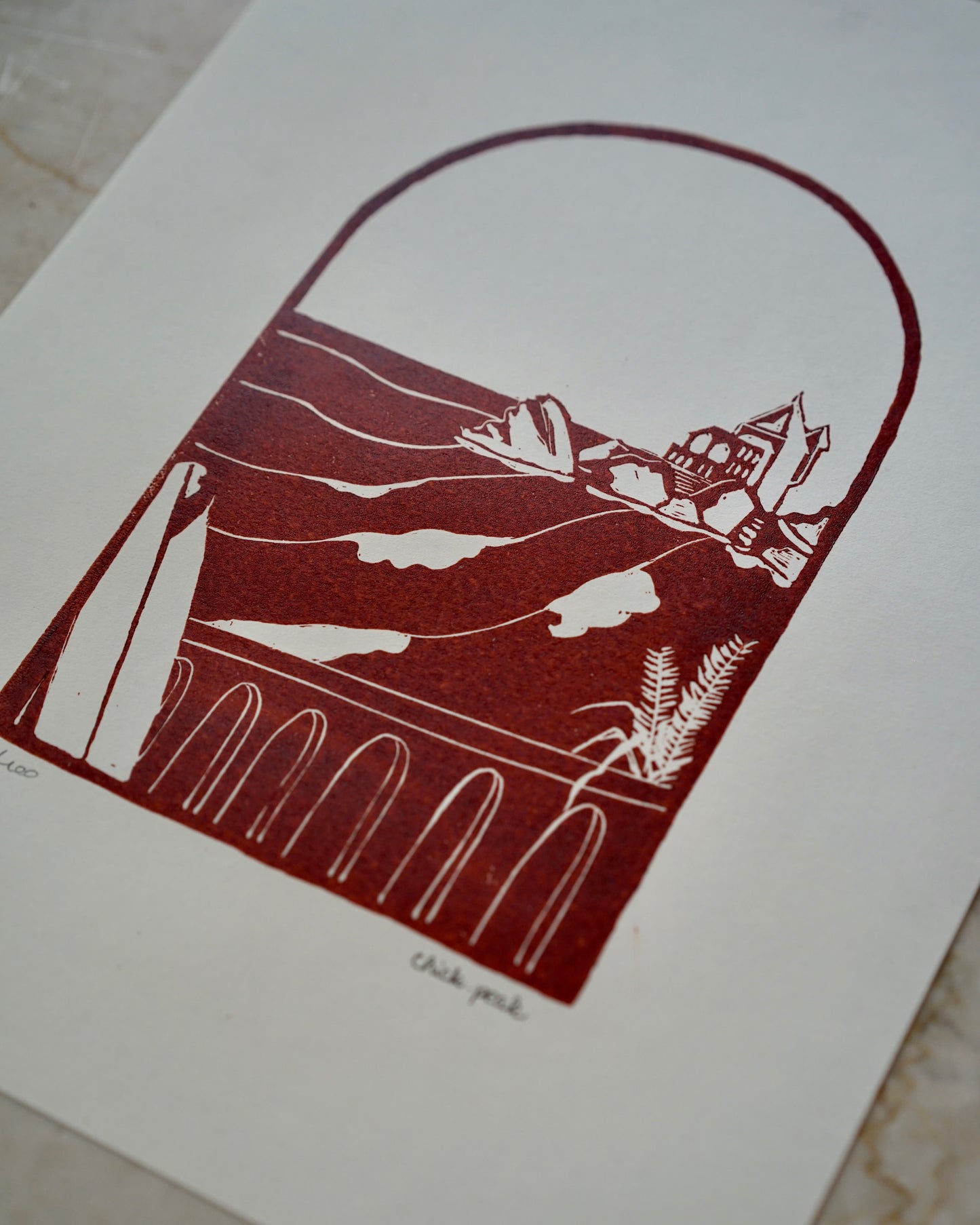 Affiche La Cote des Basques, Biarritz • A4 • Linogravure