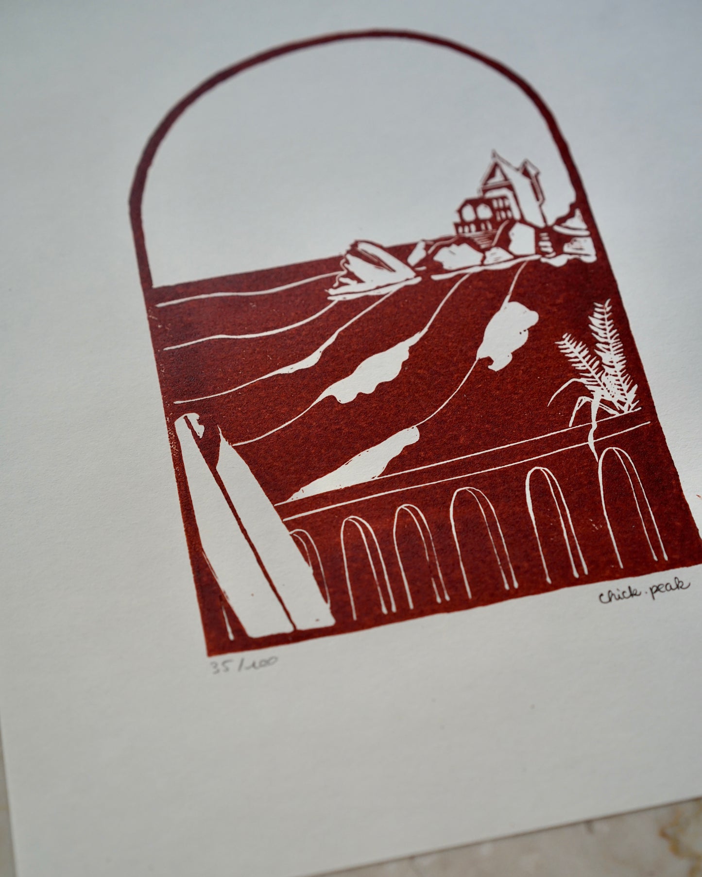 Affiche La Cote des Basques, Biarritz • A4 • Linogravure
