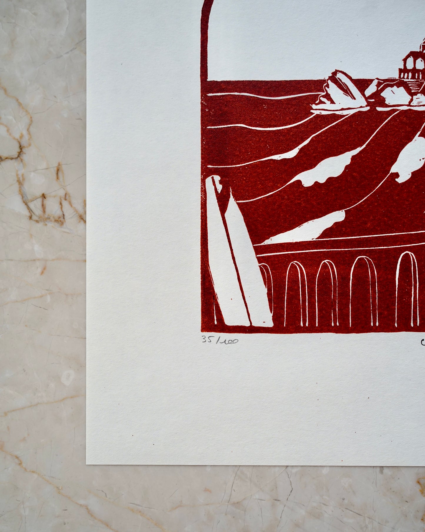 Affiche La Cote des Basques, Biarritz • A4 • Linogravure