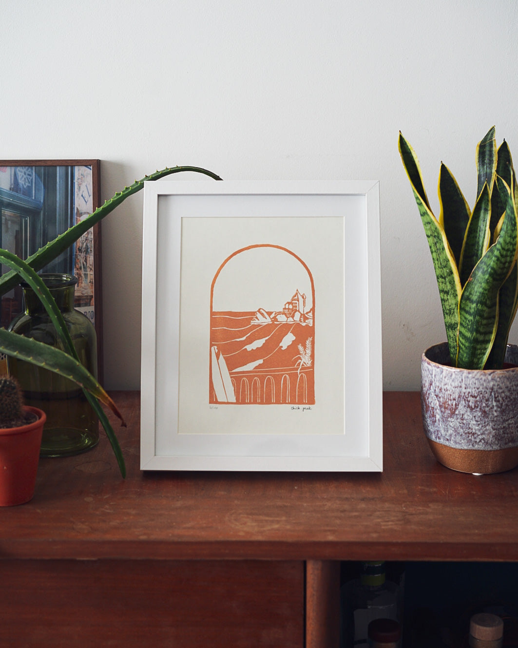 Affiche La Cote des Basques, Biarritz • A4 • Linogravure