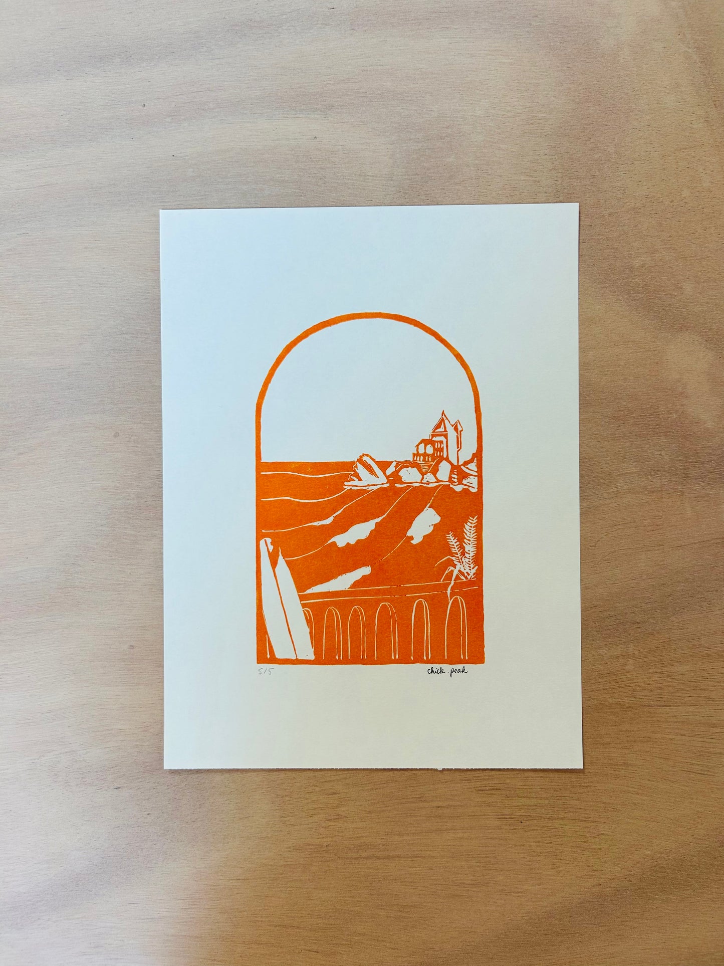 Affiche La Cote des Basques, Biarritz • A4 • Linogravure