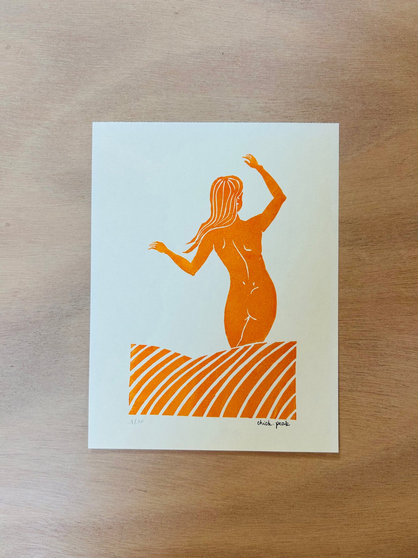 Affiche Longboardeuse • A5 • Linogravure