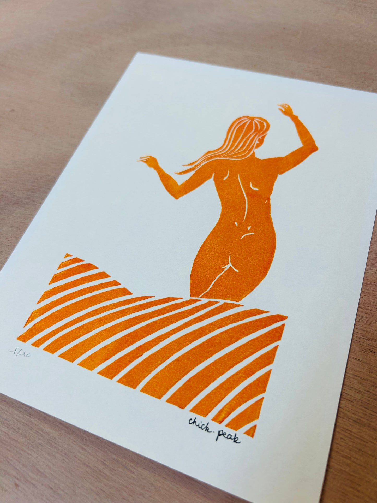 Affiche Longboardeuse • A5 • Linogravure