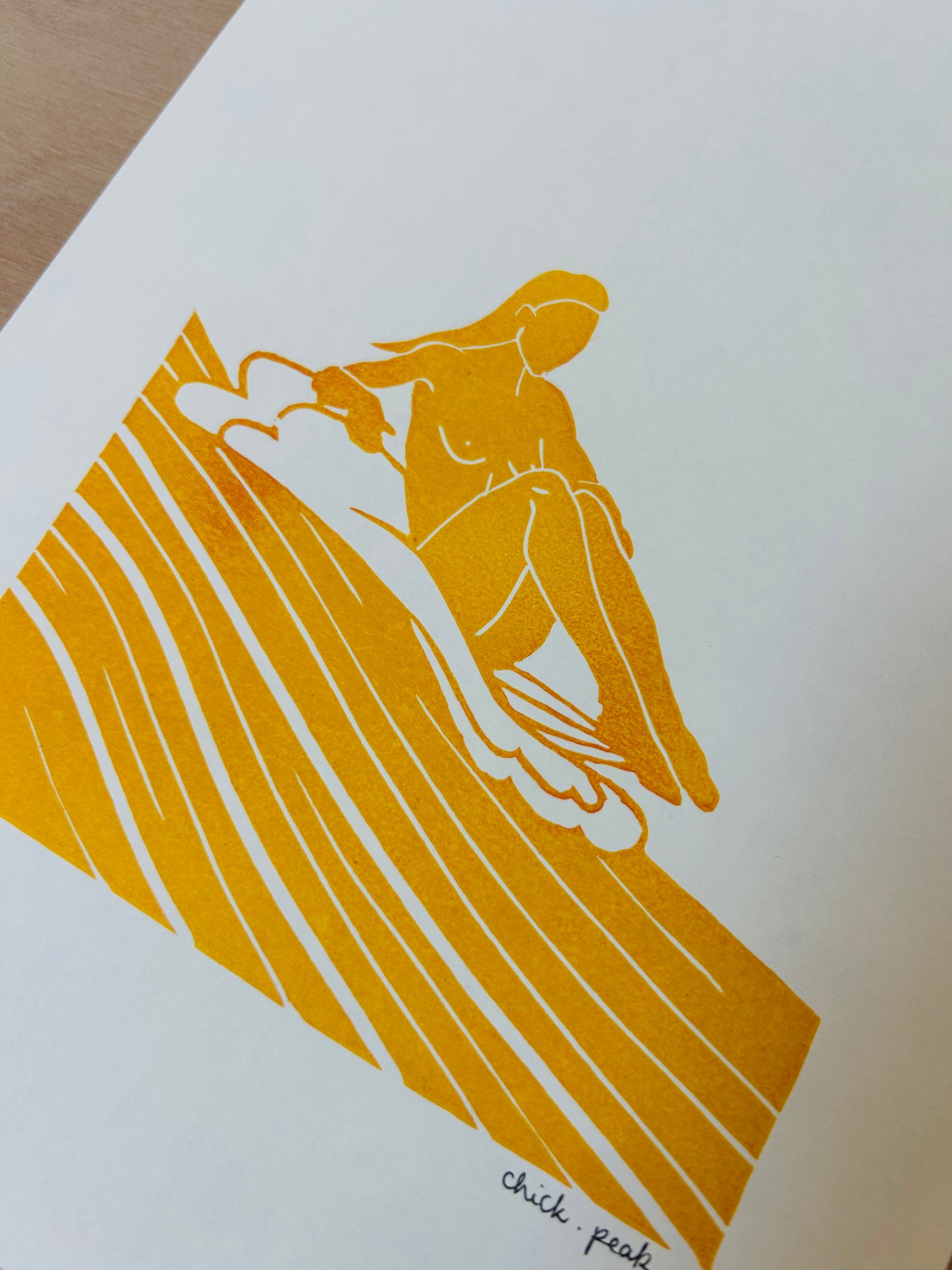 Affiche Surfeuse assise • A4 • Linogravure